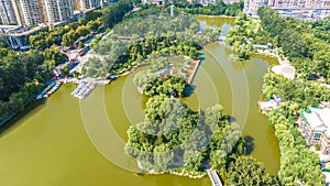 Aerial photography of Chang\'an Park and Longquan Tower in Chang\'an District, Shijiazhuang City, Hebei Province, China