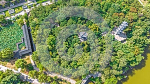 Aerial photography of Chang\'an Park and Longquan Tower in Chang\'an District, Shijiazhuang City, Hebei Province, China