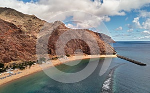 Aerial photography drone point of view of Playa de Las Teresitas