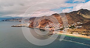 Aerial photography drone point of view of Playa de Las Teresitas beach