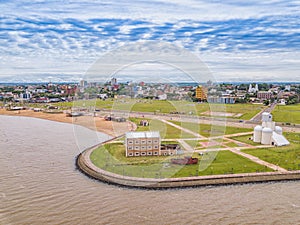 Aerial photography of Encarnacion in Paraguay overlooking the San Jose beach photo