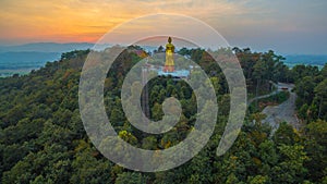 Aerial view sunset at Wat Phra That Jom Wae photo