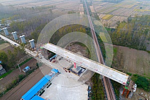 Aerial photography of high-speed railway construction in huai `an, jiangsu province, China.