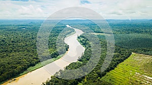 Aerial photography of Kinabatangan River in Borneo