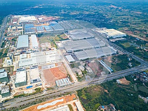 Aerial photography of large industrial areas and factory buildings in the city