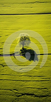 Aerial Photography Of Lone Tree In Rural China: National Geographic Style