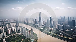 Aerial photography of modern office buildings in Guangzhou Financial