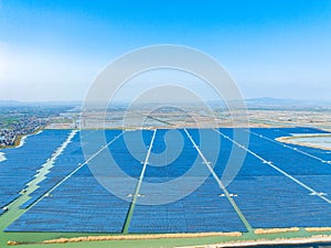 Aerial photography of photovoltaic industrial park covered with solar panels