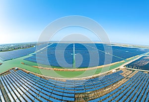 Aerial photography of photovoltaic industrial park covered with solar panels