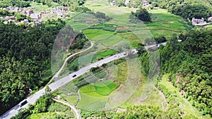 Aerial photography of rural road scenery at Kunlun Pass in Nanning, Guangxi, China