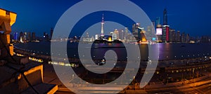 Aerial photography at Shanghai bund Skyline of panorama night scene