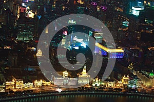 Aerial photography at Shanghai City landmark buildings of night