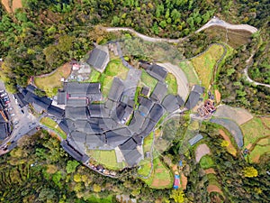 Aerial photography Shibadong Village in Xiangxi, Hunan