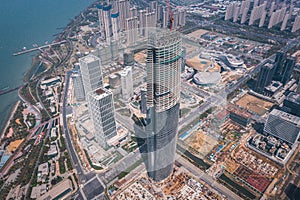 Aerial photography of Taihu New City skyline in Suzhou Bay