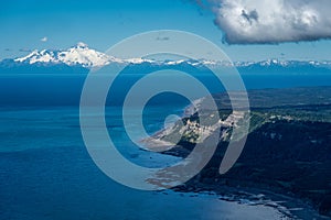 Aerial photography view of Alaska`s Cook Inlet on sunny day