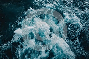 Aerial photography of waves in the stormy ocean. The image is generated with the use of an AI.