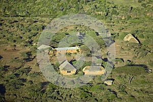 Aerial photos of overlooking Lewa Conservancy and lodging in Kenya, Africa