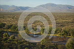 Aerial photos of river and Lewa Conservancy in Kenya, Africa