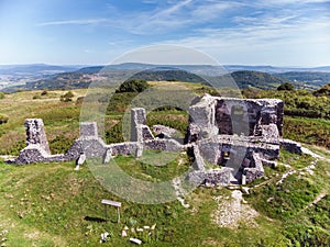 Aerial picture from a ancient castle ruin from Hungary on the volcano hill Csobanc, near lake Balaton