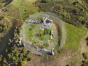 Aerial picture from a ancient castle ruin from Hungary on the volcano hill Csobanc, near lake Balaton