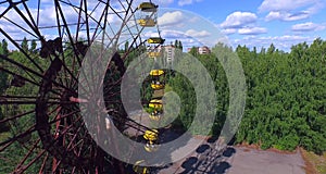 Aerial picture. A Ferris wheel in Pripyat, near Chernobyl, Ukraine.