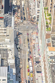 Aerial picture of street in Manhattan, New York City.