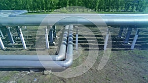 AERIAL Pipes with hot water. Heat carrier steel pipes from CHP, heat and power centers supply heat and water to the city