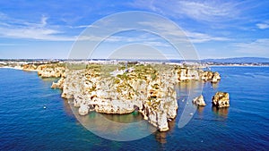 Aerial from Ponta Piedade with the lighthouse in Lagos Portugal
