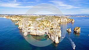 Aerial from Ponta Piedade with the lighthouse in Lagos Portugal