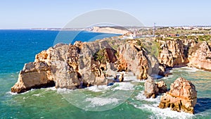 Aerial from Ponte Piedade with the Lighthouse Lagos Portugal