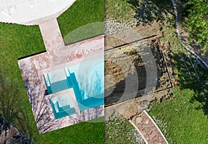 Aerial of Before and After Pool Build Construction Site