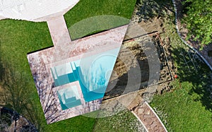 Aerial of Before and After Pool Build Construction Site