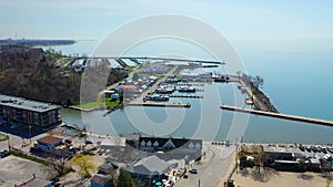 Aerial of Port Dover, Ontario, Canada by the water