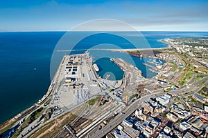 Aerial of Port Elizabeth harbour South Africa