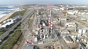 Aerial Power plants and oil refineries. Matosinhos, Portugal