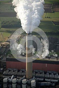 Aerial of power station chimney