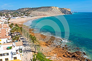 Aerial from Praia de Luz in Luz Algarve Portugal