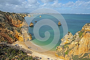 Aerial from Praia Do Camillo near Lagos in the Algarve Portugal