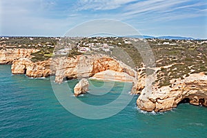 Aerial from Praia do Carvalho near Benagil in the Algarve Portugal photo