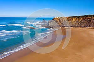 Aerial from Praia Odeceixe on the west coast in Portugal