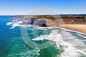 Aerial from Praia Odeceixe on the west coast in Portugal