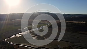 Aerial of Prineville reservoir in Oregon, United States.