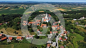 Aerial of Ptujska Gora and the basilica of the Virgin Mary Protectress jacketed in Slovenia photo