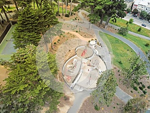 Aerial public playground in Hayes Valley neighborhood, San Franc