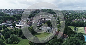 Aerial push out view of the North part of the town of Brighton England