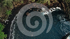 aerial Red Sand Beach in hana, maui, hawaii.