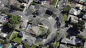 Aerial in Residential neighborhood in Van Nuys, city suburb in Los Angeles