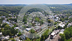 Aerial of residential quarters at beautiful town urban landscape the of Lambertville NJ USA