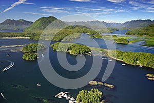 Aerial of Tofino, Vancouver Island, BC, Canada