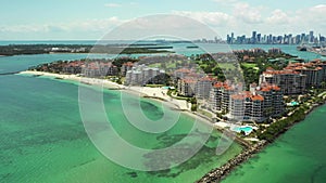 Aerial reveal video Miami Beach Fisher Island